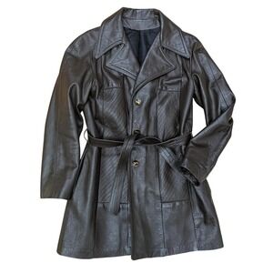 1970s chocolate brown soft leather jacket, Vintage patchwork leather belted coat